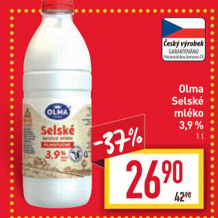 Mléko čerstvé selské Olma - 3,9% plnotučné