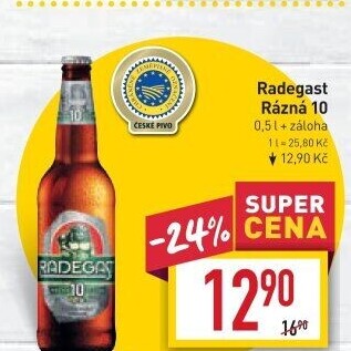 Pivo světlé výčepní Rázná 10° Radegast