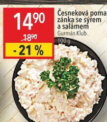 Česneková pomazánka se sýrem a salámem