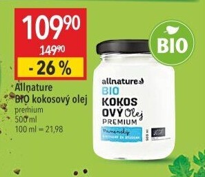 Kokosový olej premium bio Allnature