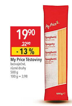 Těstoviny bezvaječné My Price