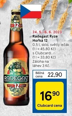 Pivo světlý ležák 12° Ryze hořká Radegast