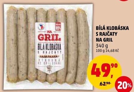 Klobása bílá s rajčaty Na gril Penny