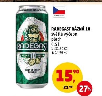 Pivo světlé výčepní Rázná 10° Radegast