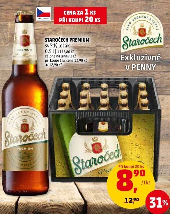 Pivo světlý ležák Premium Staročech