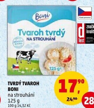 Tvaroh tvrdý na strouhání Boni
