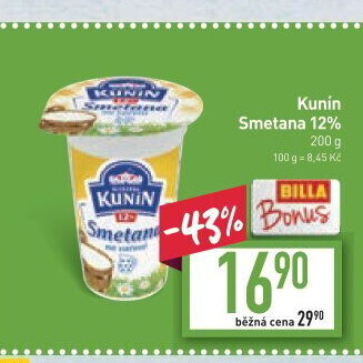 Smetana na vaření Kunín 12%