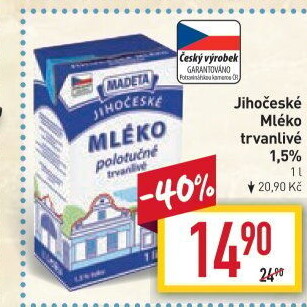 Mléko trvanlivé Jihočeské Madeta - 1,5% polotučné
