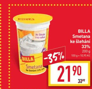 Smetana ke šlehání Billa 33%