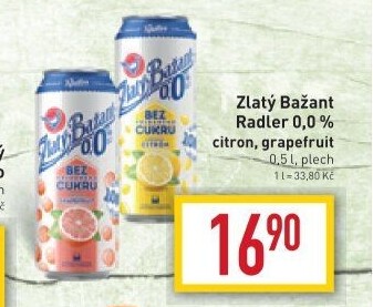 Nealkoholické pivo ochucené Radler Zlatý Bažant