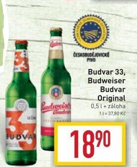 Pivo světlý ležák 33 Budweiser Budvar