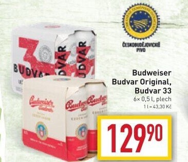 Pivo světlý ležák Budweiser Budvar