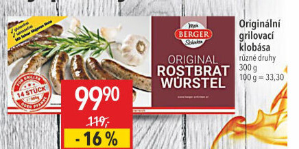 Grilovací klobásy Berger