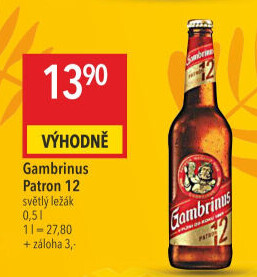 Pivo světlý ležák 12° Patron Gambrinus