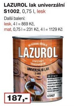 Univerzální lak na kov a dřevo Lesk Lazurol
