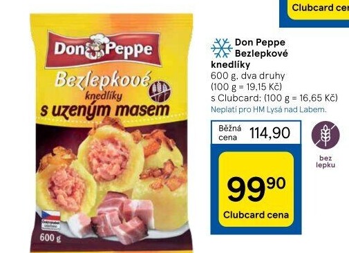 Knedlíky bramborové s uzeným masem bez lepku mražené Don Peppe