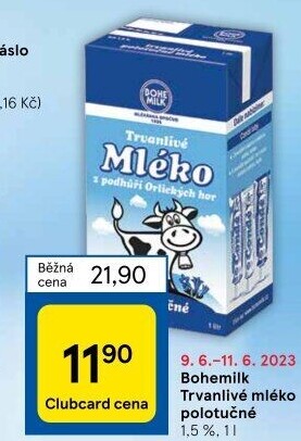 Mléko trvanlivé Bohemilk - 1,5% polotučné