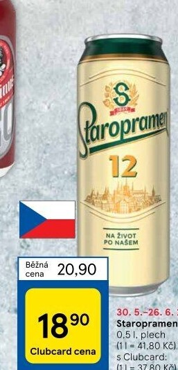 Pivo světlý ležák 12° Staropramen