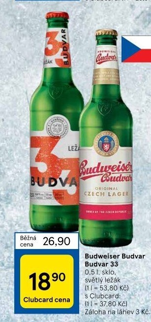 Pivo světlý ležák Original Budweiser Budvar