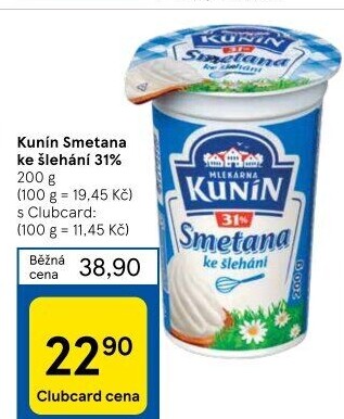 Smetana ke šlehání Kunín 31%