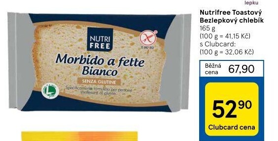 Toustový chléb bez lepku Nutrifree