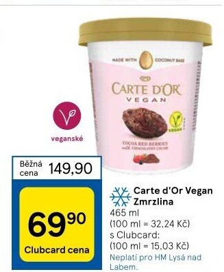 Zmrzlina v kelímku Vegan Carte D'