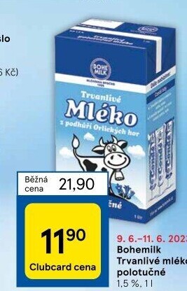 Mléko trvanlivé Bohemilk - 1,5% polotučné