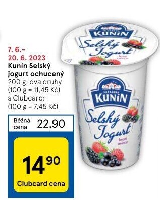 Ochucený jogurt selský Kunín