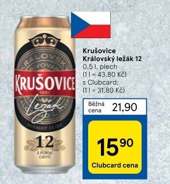 Pivo světlé Královský ležák 12° Krušovice