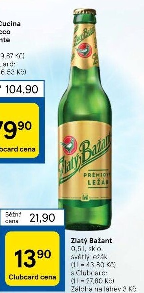 Pivo světlý ležák 12° Zlatý Bažant