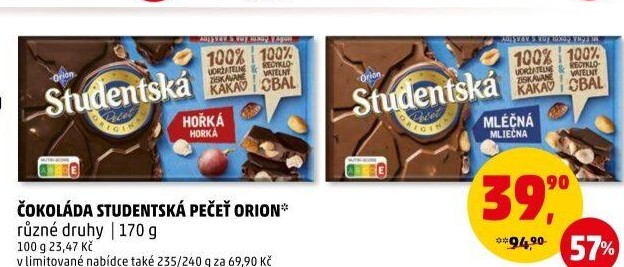 Čokoláda Studentská pečeť Orion