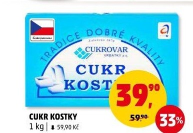 Kostkový cukr Cukrovar Vrbátky