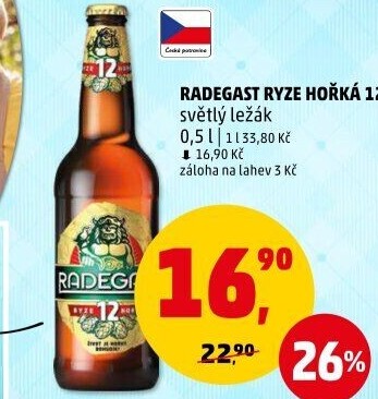 Pivo světlý ležák 12° Ryze hořká Radegast