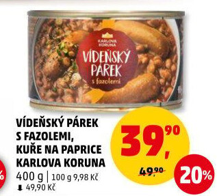 Vídeňský párek s fazolemi Karlova Koruna - konzerva