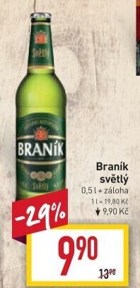 Pivo světlé výčepní 10° Braník
