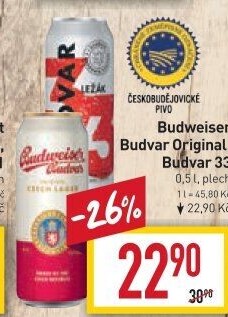 Pivo světlý ležák Original Budweiser Budvar