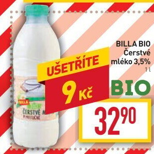 Mléko čerstvé Naše Bio Billa - 3,5% plnotučné