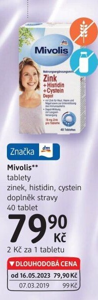 Doplněk stravy tablety zinek, histidin, cystein Mivolis