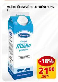 Mléko čerstvé Moravia - 1,5% polotučné