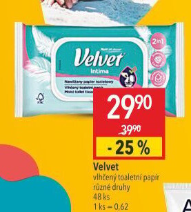 Toaletní papír vlhčený Velvet