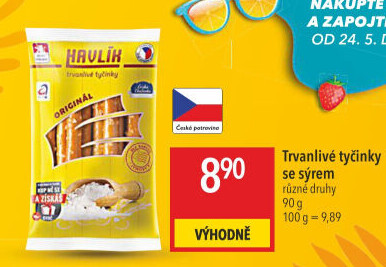 Tyčinky trvanlivé se sýrem a solí Havlík
