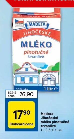 Mléko trvanlivé Jihočeské Madeta - 3,5% plnotučné