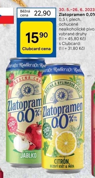 Nealkoholické pivo ochucené Radler Zlatopramen