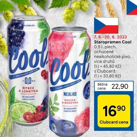 Nealkoholické pivo ochucené Staropramen Cool