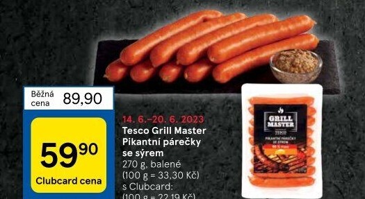 Pikantní párečky se sýrem Grill Master Tesco