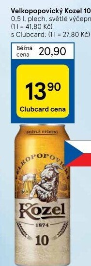 Pivo světlé výčepní 10°Velkopopovický Kozel