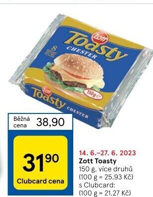 Sýr tavený plátky Toasty Zott