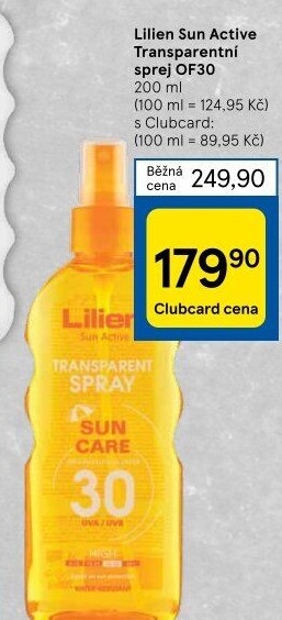 Voděodolný transparentní sprej OF 30 Sun Active Lilien