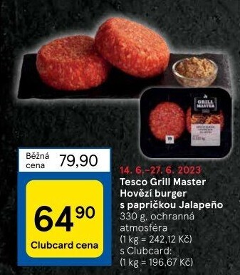 Hovězí burger Jalapeňo Grill Master Tesco