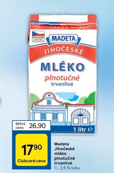 Mléko trvanlivé Jihočeské Madeta - 3,5% plnotučné